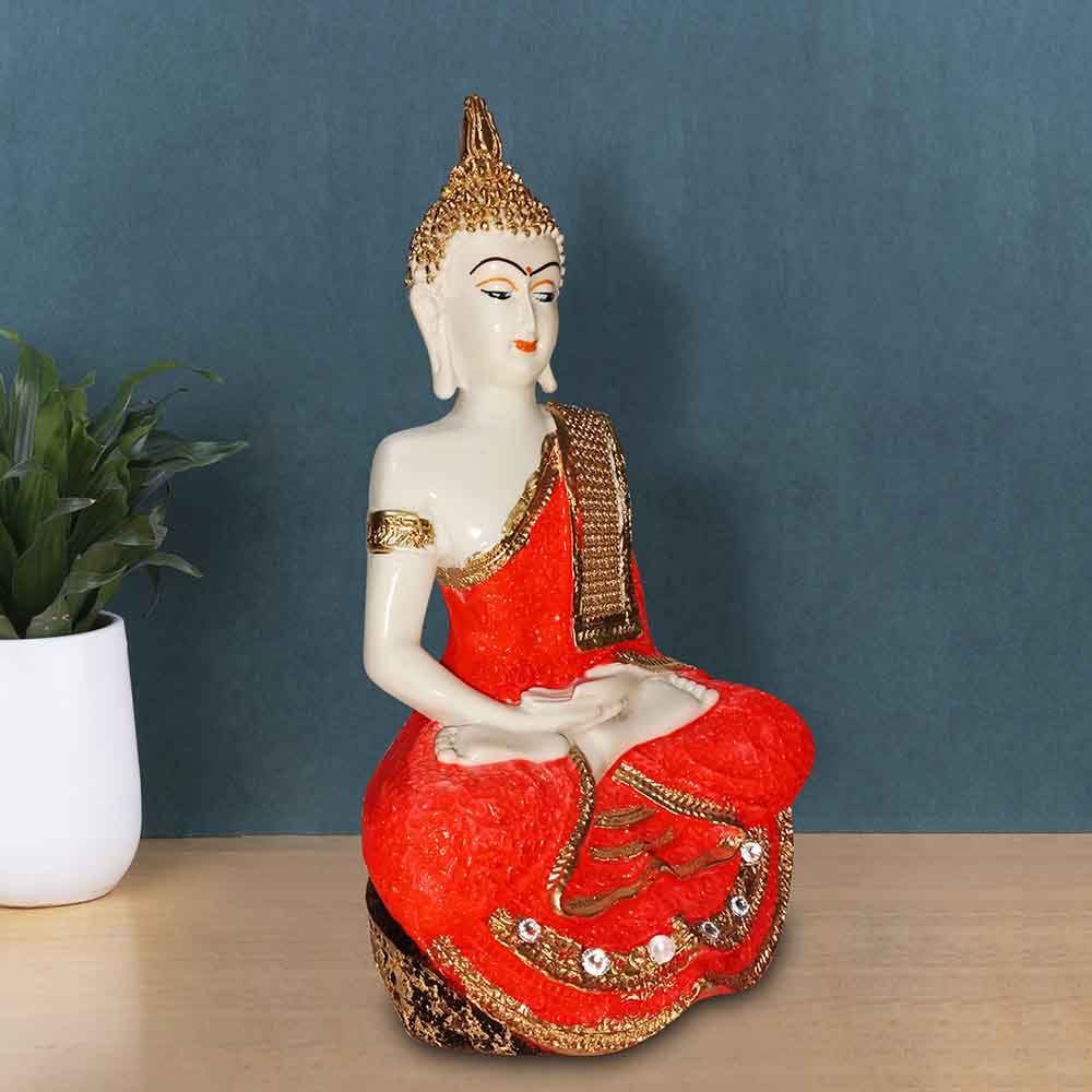 Orange Meditating Buddha Idol